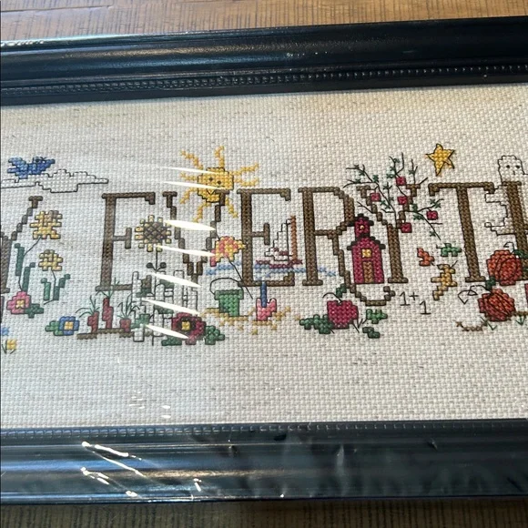 Framed 'Happy Everything' Cross-Stitch Art (New) - Picture 3 of 14